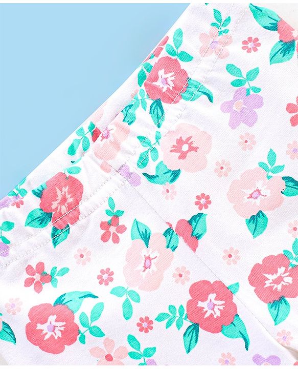 Babyhug Cotton Lycra Three Fourth Length Leggings Polka Dots & Floral Print Pack of 3- Pink & Blue