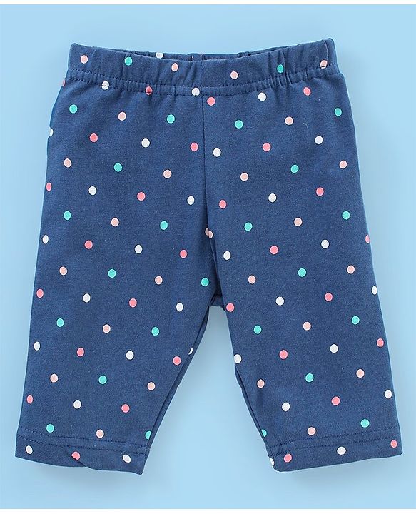 Babyhug Cotton Lycra Three Fourth Length Leggings Polka Dots & Floral Print Pack of 3- Pink & Blue