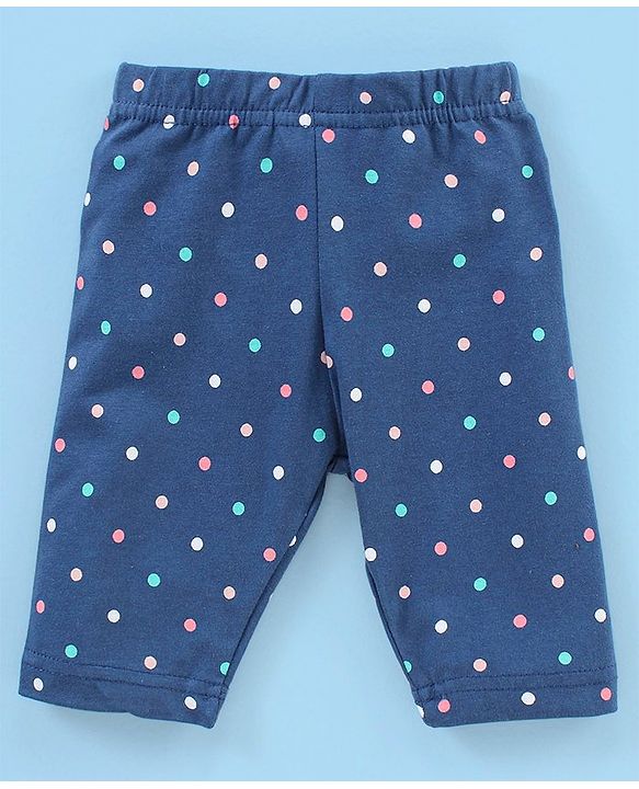 Babyhug Cotton Lycra Three Fourth Length Leggings Polka Dots & Floral Print Pack of 3- Pink & Blue