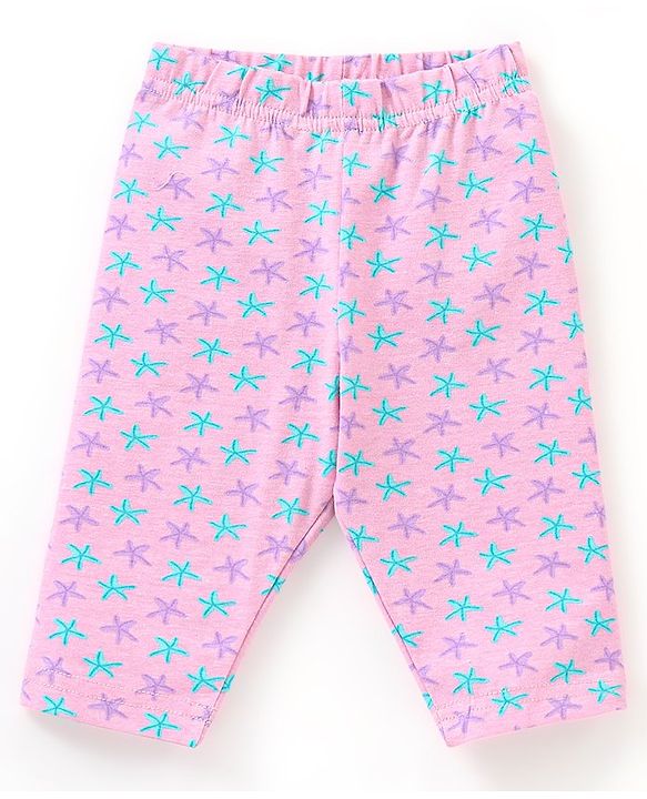 Babyhug Cotton Three Fourth Length Leggings Stripes & Heart Print Pack of 3- Pink & Blue