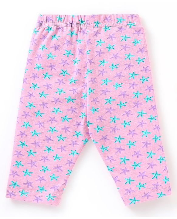 Babyhug Cotton Three Fourth Length Leggings Stripes & Heart Print Pack of 3- Pink & Blue