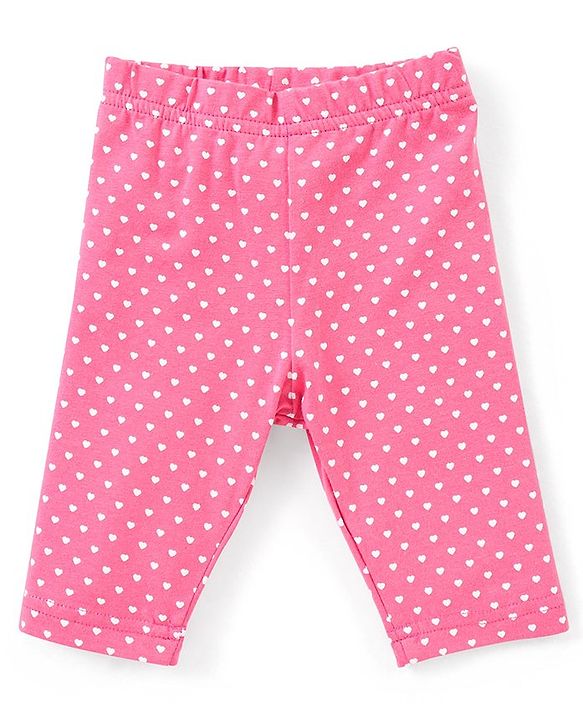 Babyhug Cotton Lycra Three Fourth Length Leggings Stripes & Heart Print Pack of 3- Pink & Blue