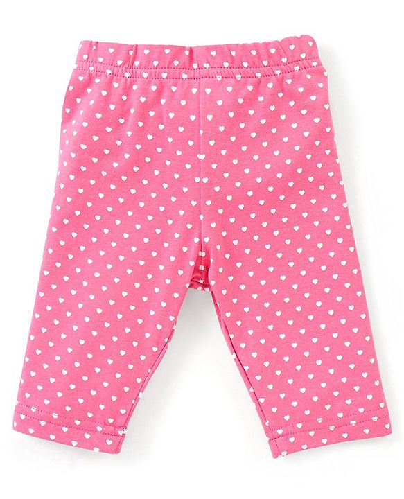 Babyhug Cotton Lycra Three Fourth Length Leggings Stripes & Heart Print Pack of 3- Pink & Blue