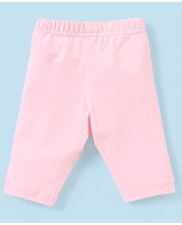 Babyhug Cotton Lycra Three Fourth Length Leggings Stripes & Heart Print Pack of 3- Pink & Blue