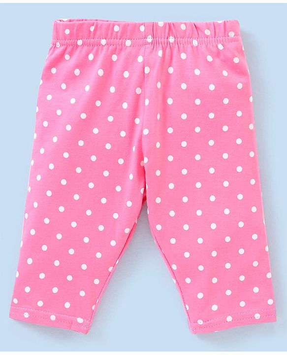 Babyhug Three Fourth Length Lycra Leggings Heart Print Pack of 3 - Pink & Blue