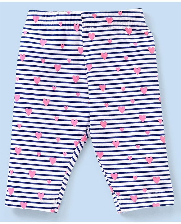 Babyhug Three Fourth Length Lycra Leggings Heart Print Pack of 3 - Pink & Blue