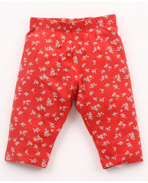Babyhug Three Fourth Leggings Floral Print Pack of 3 - Pink & Blue