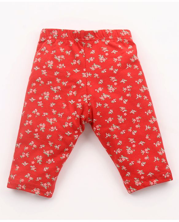 Babyhug Three Fourth Leggings Floral Print Pack of 3 - Pink & Blue