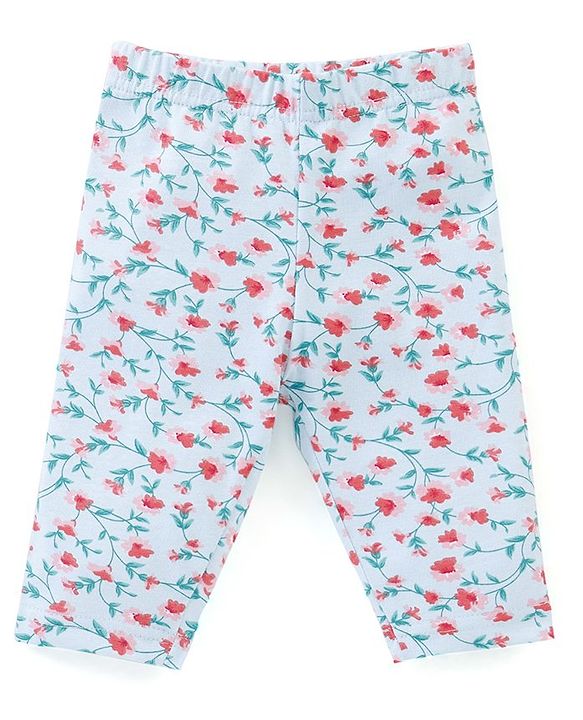 Babyhug Cotton Lycra Three Fourth Leggings Dot & Star Print Pack of 3 - Red  Pink & Light Green