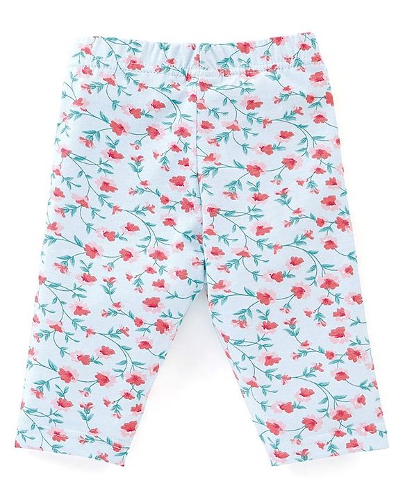 Babyhug Cotton Lycra Three Fourth Leggings Dot & Star Print Pack of 3 - Red  Pink & Light Green
