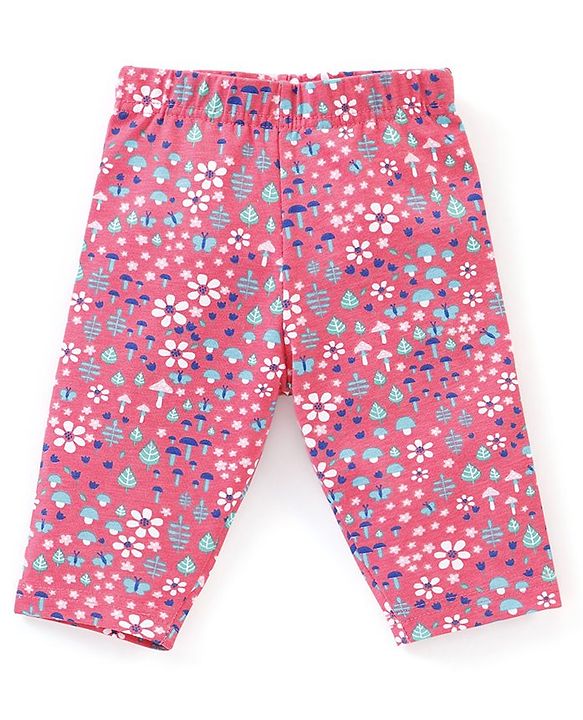 Babyhug Cotton Lycra Three Fourth Leggings Dot & Star Print Pack of 3 - Red  Pink & Light Green