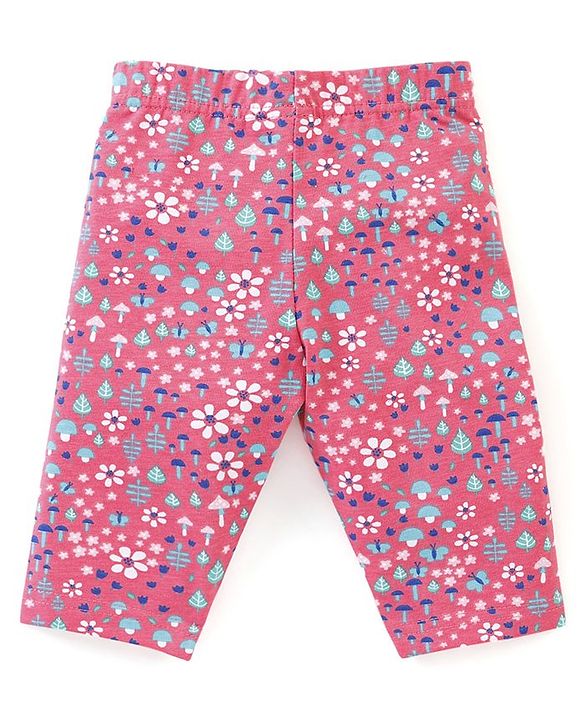 Babyhug Cotton Lycra Three Fourth Leggings Dot & Star Print Pack of 3 - Red  Pink & Light Green