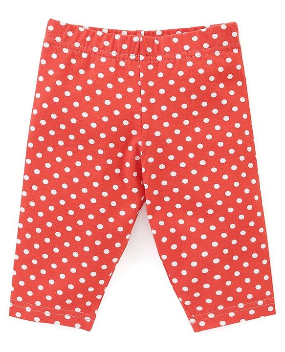 Babyhug Cotton Lycra Three Fourth Leggings Dot & Star Print Pack of 3 - Red  Pink & Light Green