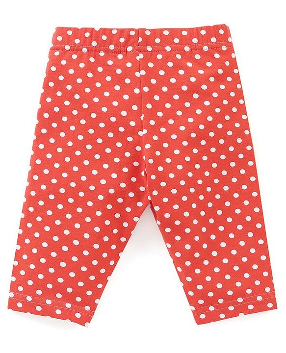 Babyhug Cotton Lycra Three Fourth Leggings Dot & Star Print Pack of 3 - Red  Pink & Light Green