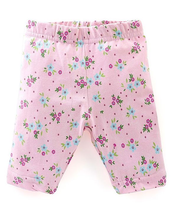 Babyhug Cotton Knit Three Fourth Leggings Polka Dots & Floral Print Pack of 3 - Pink & Sky Blue
