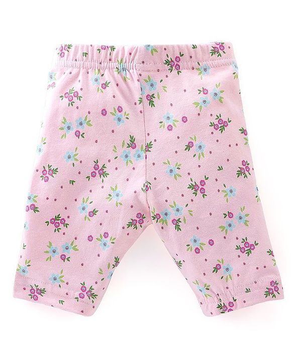 Babyhug Cotton Knit Three Fourth Leggings Polka Dots & Floral Print Pack of 3 - Pink & Sky Blue