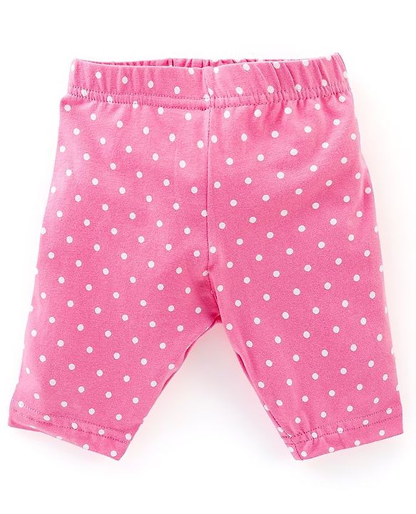 Babyhug Cotton Knit Three Fourth Leggings Polka Dots & Floral Print Pack of 3 - Pink & Sky Blue
