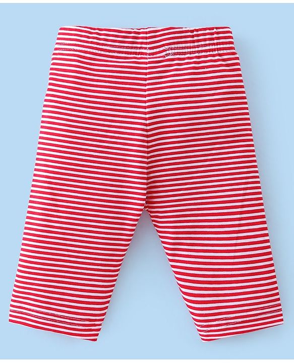 Babyhug Cotton Lycra Three Fourth Length Leggings Floral Print Pack Of 3- Red White & Pink
