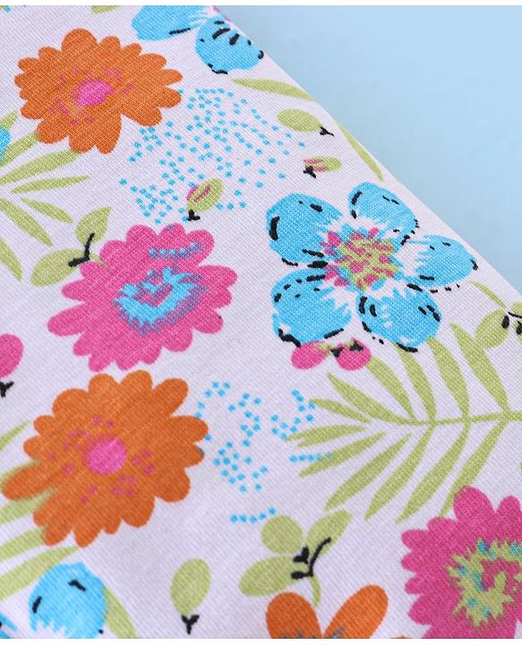 Babyhug Cotton Lycra Three Fourth Length Leggings Floral Print Pack Of 3- Red White & Pink