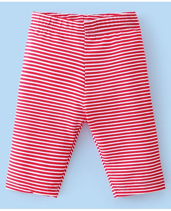 Babyhug Cotton Lycra Three Fourth Length Leggings Floral Print Pack Of 3- Red White & Pink