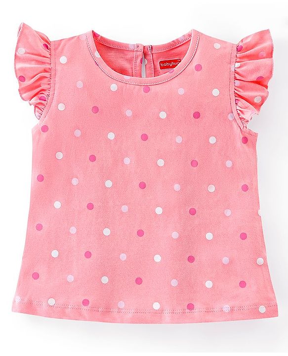 Babyhug 100% Cotton Frill Sleeves Tee With Popcorn & Dot Graphics Pack Of 3- Pink & Peach