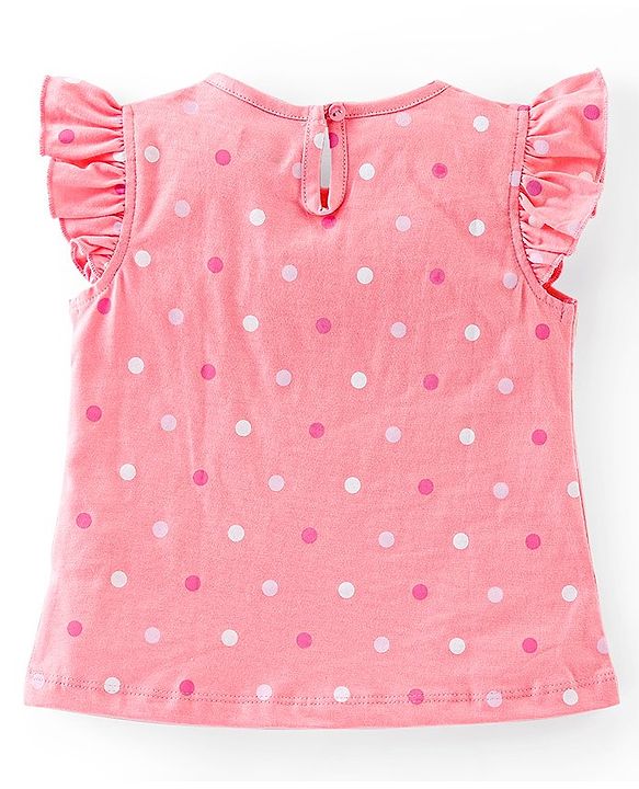 Babyhug 100% Cotton Frill Sleeves Tee With Popcorn & Dot Graphics Pack Of 3- Pink & Peach