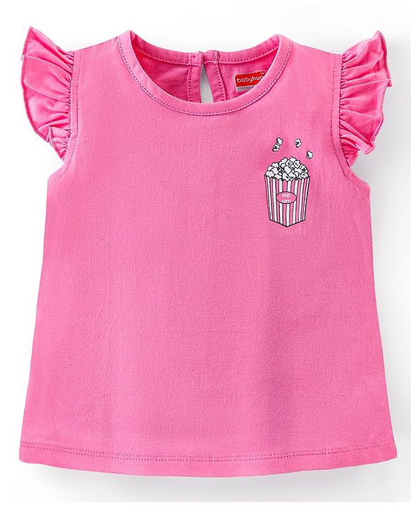 Babyhug 100% Cotton Frill Sleeves Tee With Popcorn & Dot Graphics Pack Of 3- Pink & Peach