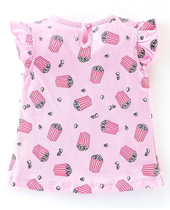 Babyhug 100% Cotton Frill Sleeves Tee With Popcorn & Dot Graphics Pack Of 3- Pink & Peach
