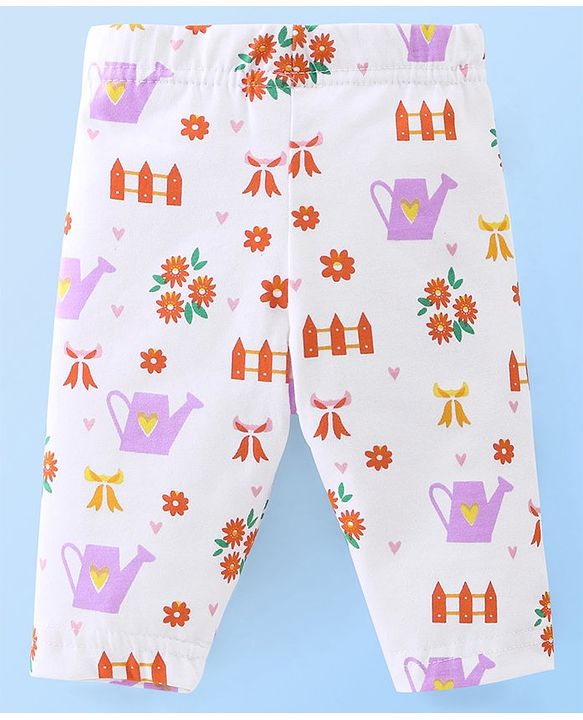 Babyhug Cotton Three Fourth Lycra Leggings Dot & Floral Print Pack Of 3- Pink White & Purple