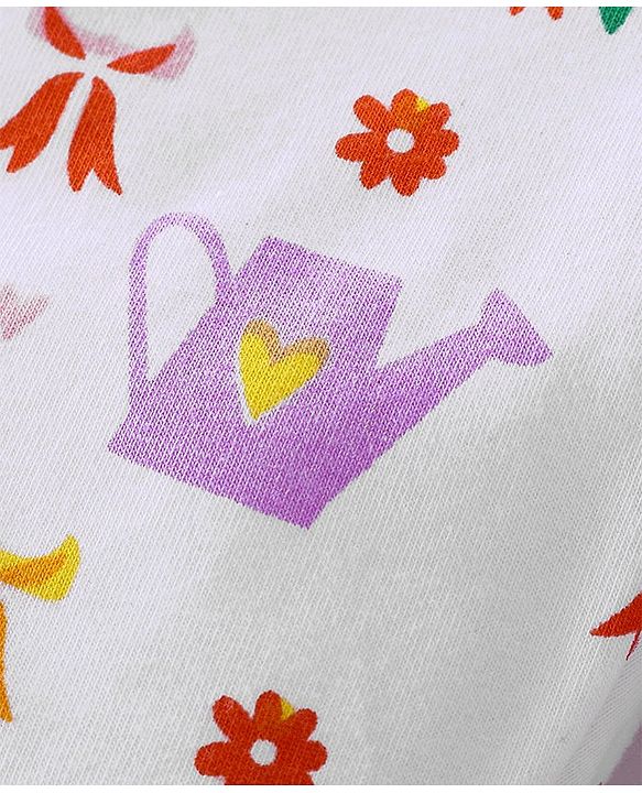 Babyhug Cotton Three Fourth Lycra Leggings Dot & Floral Print Pack Of 3- Pink White & Purple