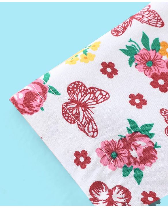 Babyhug Cotton Three Fourth Lycra Leggings Striped & Floral Print Pack Of 3- Yellow White & Pink
