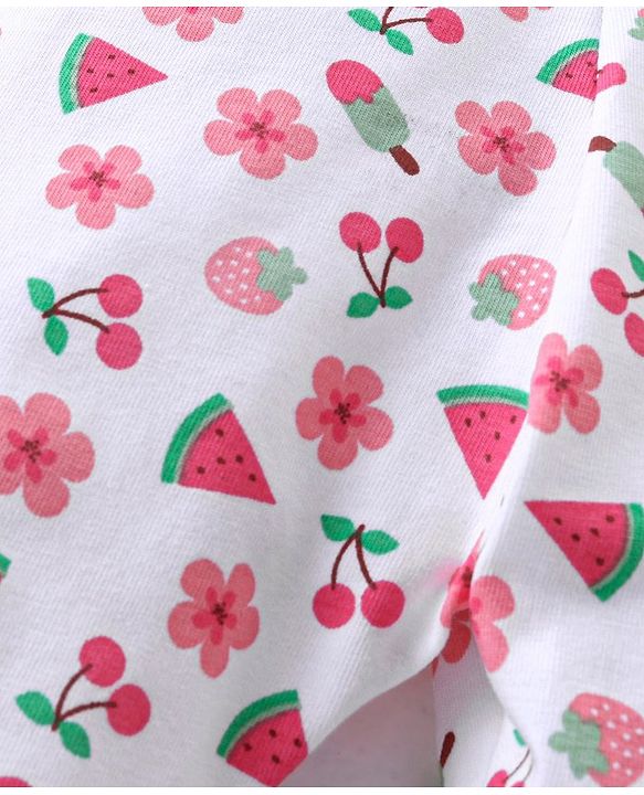 Babyhug Cotton Lycra Knit Capri Length Leggings Floral & Polka Dots Print Pack of 3 - Pink White & Turquoise