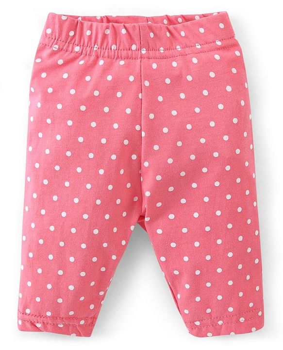 Babyhug Cotton Lycra Knit Capri Length Leggings Floral & Polka Dots Print Pack of 3 - Pink White & Turquoise