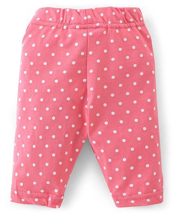 Babyhug Cotton Lycra Knit Capri Length Leggings Floral & Polka Dots Print Pack of 3 - Pink White & Turquoise