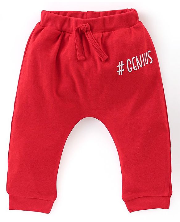 Babyhug Cotton Full Length Diaper Pants Stripes &  Text Print Pack Of 3- Red & Blue