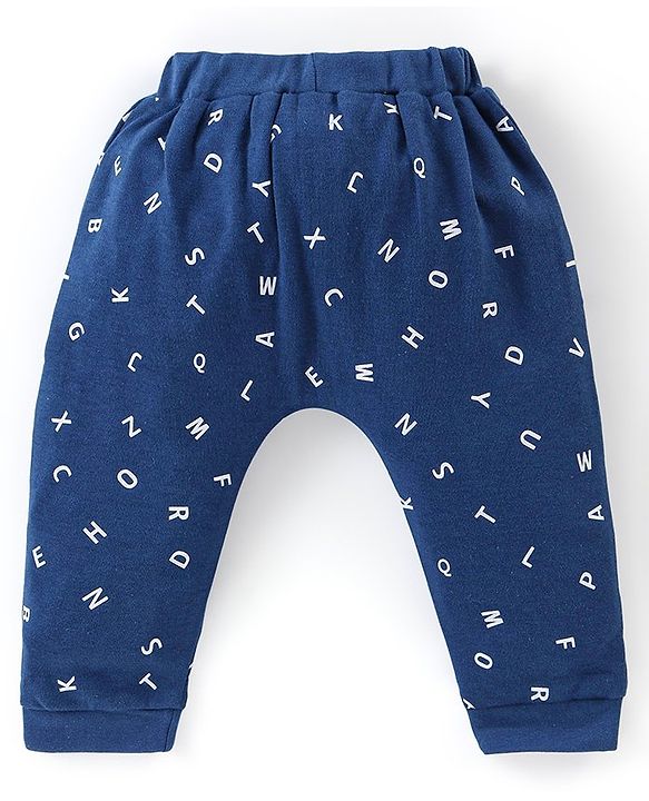 Babyhug Cotton Full Length Diaper Pants Stripes &  Text Print Pack Of 3- Red & Blue