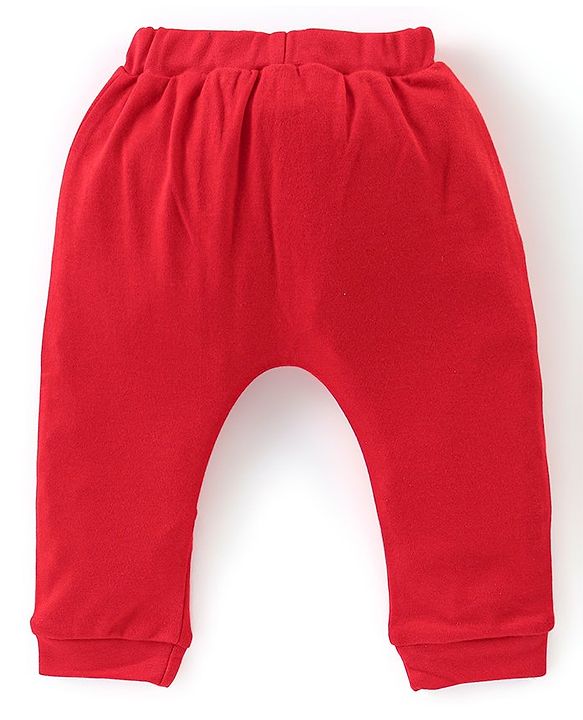 Babyhug Cotton Full Length Diaper Pants Stripes &  Text Print Pack Of 3- Red & Blue