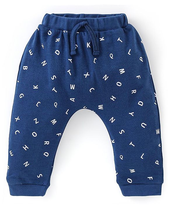Babyhug Cotton Full Length Diaper Pants Stripes &  Text Print Pack Of 3- Red & Blue