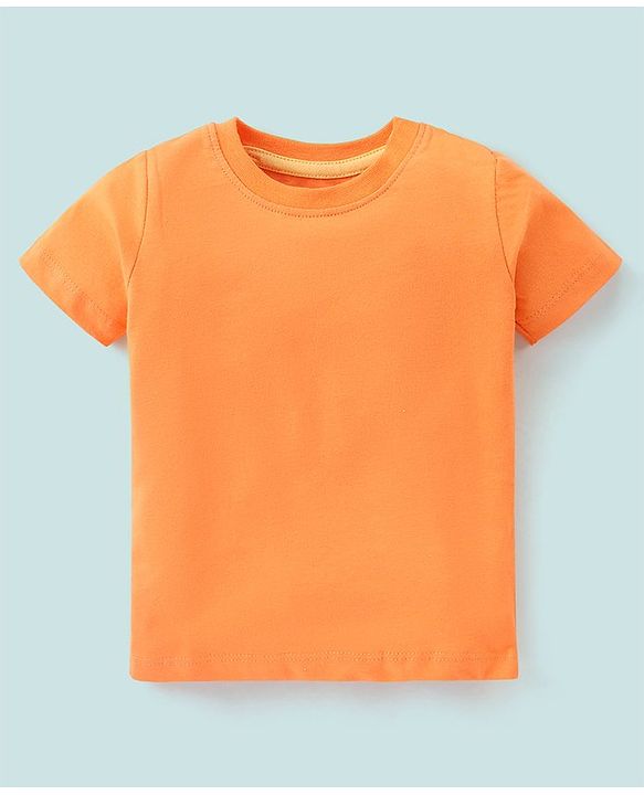 Babyhug 100% Cotton Dungaree & Half Sleeves T-Shirt with Palms Trees & Boat Print - Orange & White
