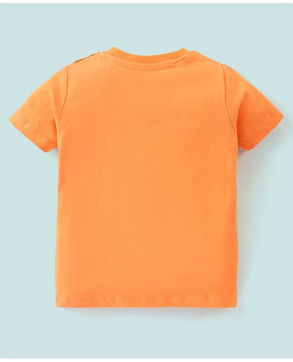 Babyhug 100% Cotton Dungaree & Half Sleeves T-Shirt with Palms Trees & Boat Print - Orange & White