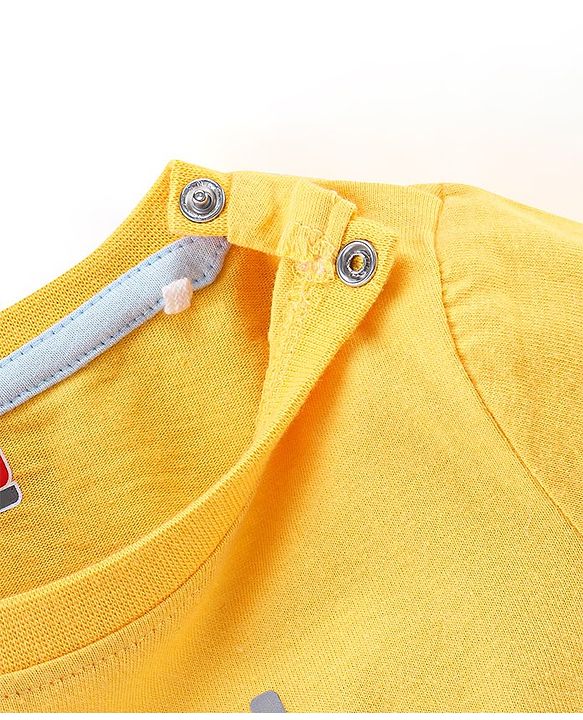 Babyhug 100% Cotton Half Sleeves Tee & Dungaree Set Lion & Text Print- Yellow & Blue