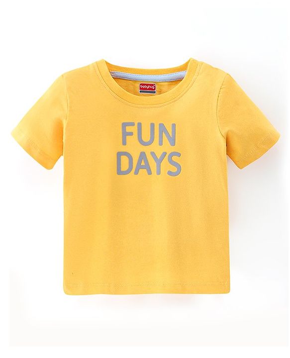 Babyhug 100% Cotton Half Sleeves Tee & Dungaree Set Lion & Text Print- Yellow & Blue