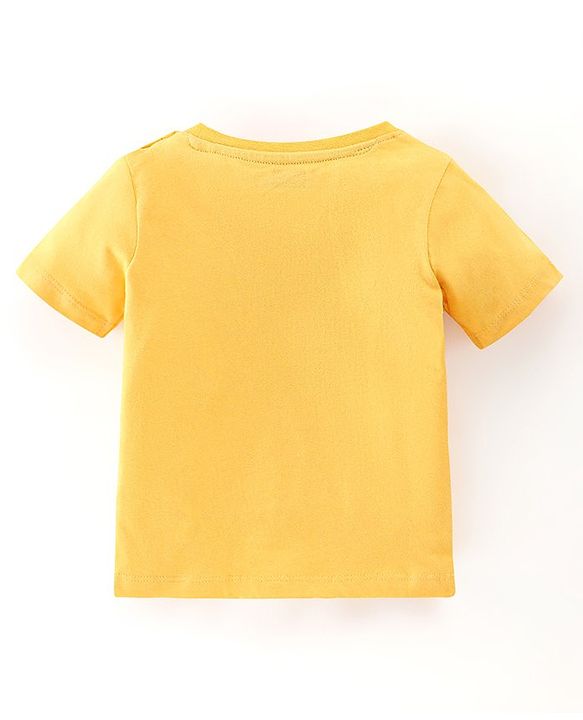 Babyhug 100% Cotton Half Sleeves Tee & Dungaree Set Lion & Text Print- Yellow & Blue
