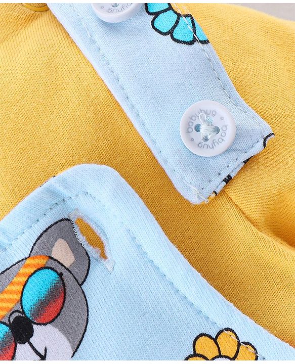 Babyhug 100% Cotton Half Sleeves Tee & Dungaree Set Lion & Text Print- Yellow & Blue