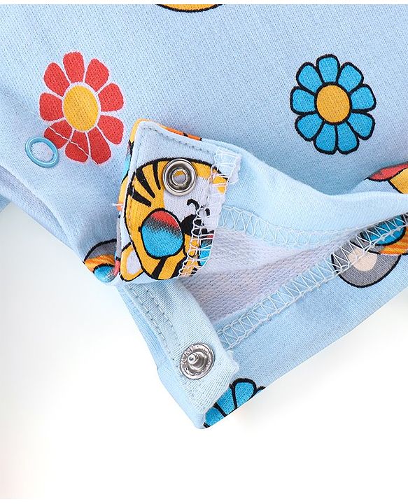 Babyhug 100% Cotton Half Sleeves Tee & Dungaree Set Lion & Text Print- Yellow & Blue