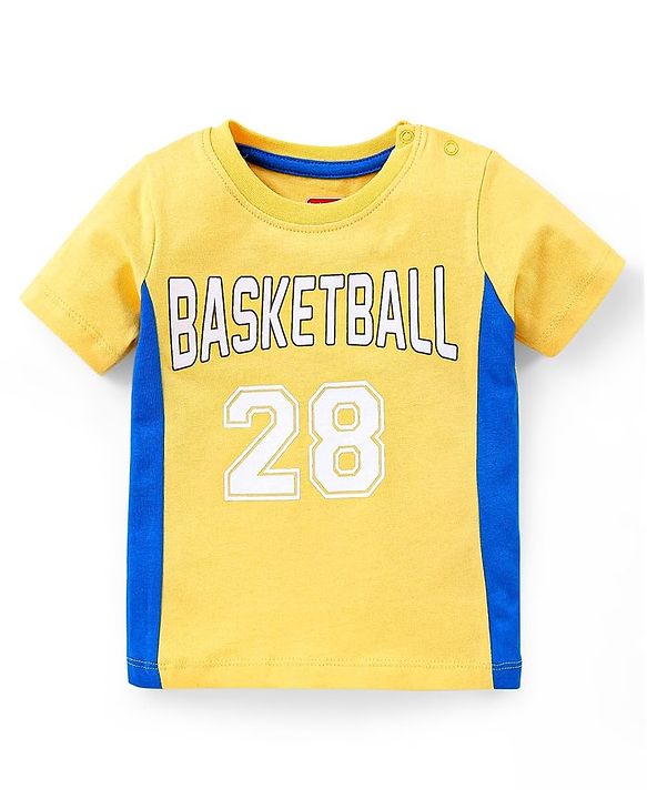 Babyhug 100% Cotton Half Sleeves Basket Ball Text Print T-Shirt & Shorts - Yellow