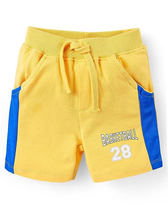 Babyhug 100% Cotton Half Sleeves Basket Ball Text Print T-Shirt & Shorts - Yellow