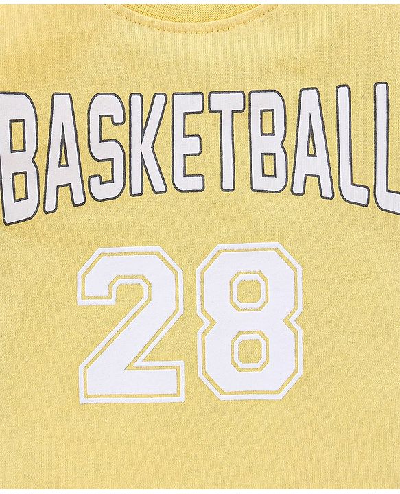 Babyhug 100% Cotton Half Sleeves Basket Ball Text Print T-Shirt & Shorts - Yellow