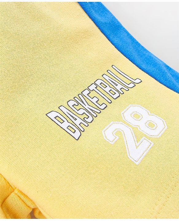 Babyhug 100% Cotton Half Sleeves Basket Ball Text Print T-Shirt & Shorts - Yellow