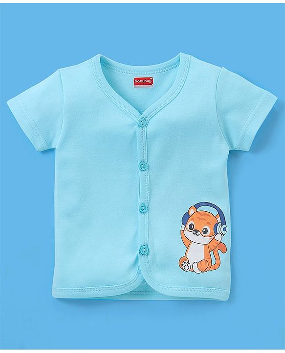 Babyhug 100% Cotton Half Sleeves Vests Stripes & Panda Print Pack of 3 - Turquoise Orange & White